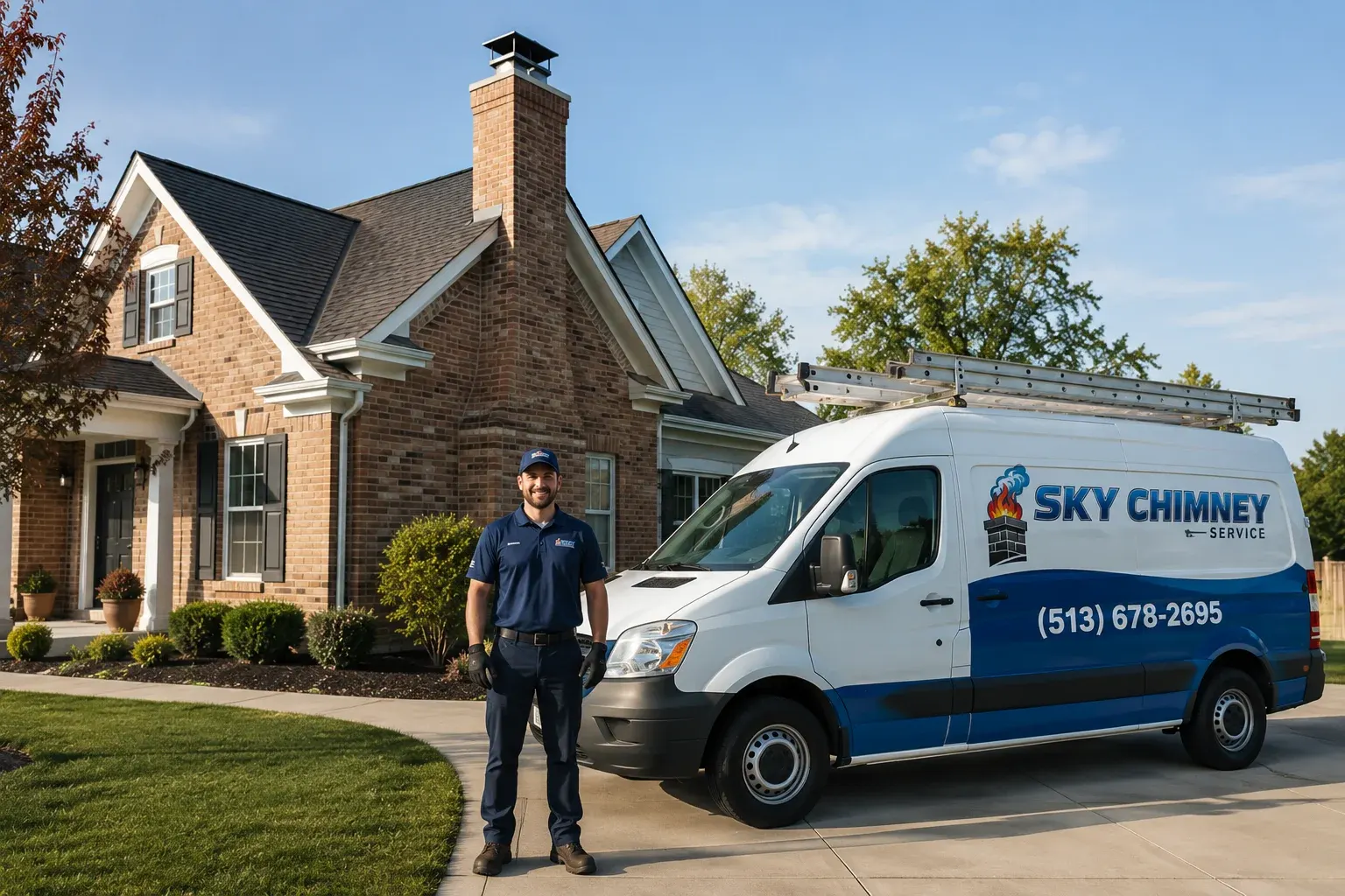 Chim-Chiminee Sweeps technician and branded van in Kansas City KS